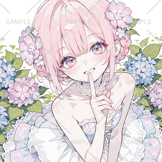 紫陽花と白フリルドレスの少女フリーアイコン