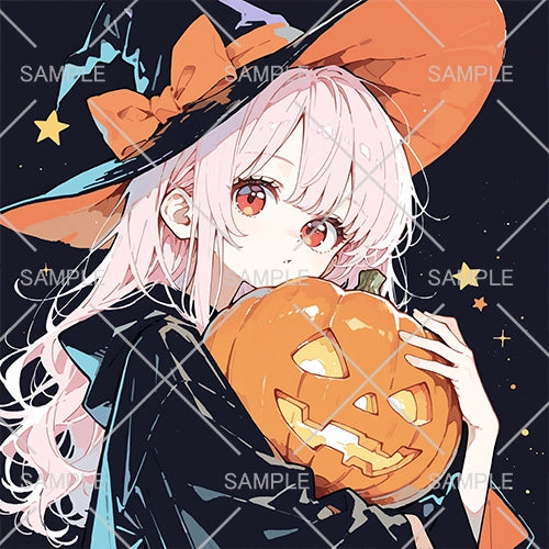 カボチャを抱いたかわいい魔女のフリーアイコン