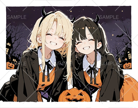 かわいいハロウィン学生ペアアイコン