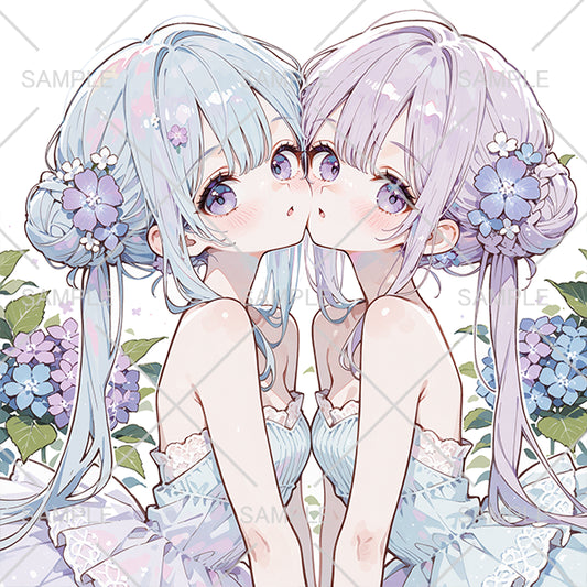紫陽花と双子のかわいい女の子フリーアイコン