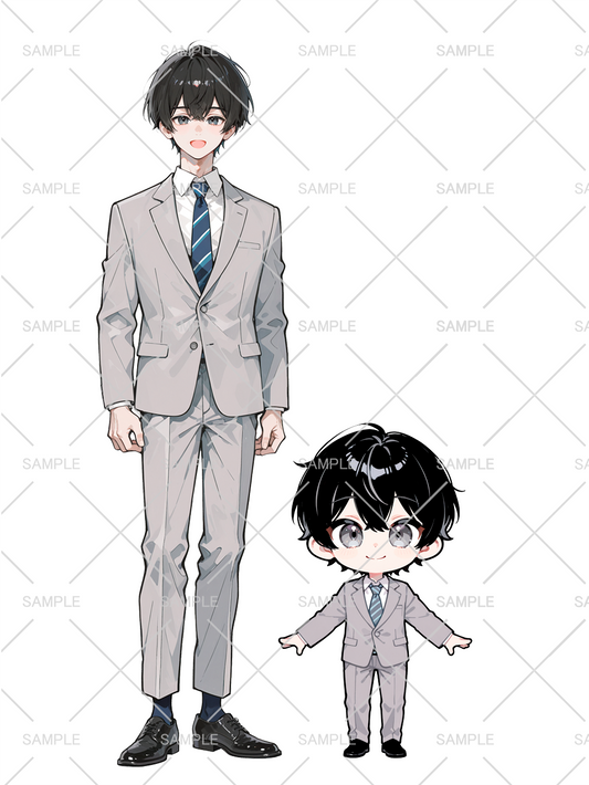 男の子 立ち絵 社畜くん（IRIAM動作確認済み/ちびキャラ付き）