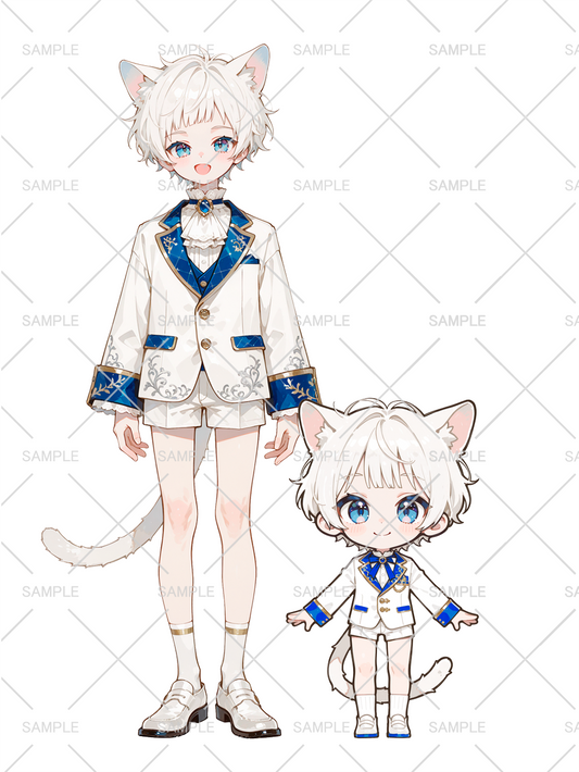 男の子 立ち絵 白猫くん（IRIAM動作確認済み/ちびキャラ付き）