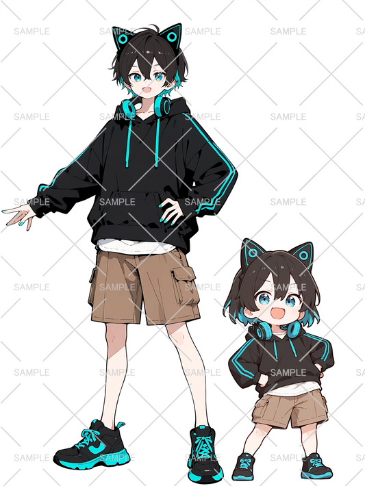 男の子 サイバーねこくん 立ち絵（IRIAM動作確認済み/ちびキャラ付き）