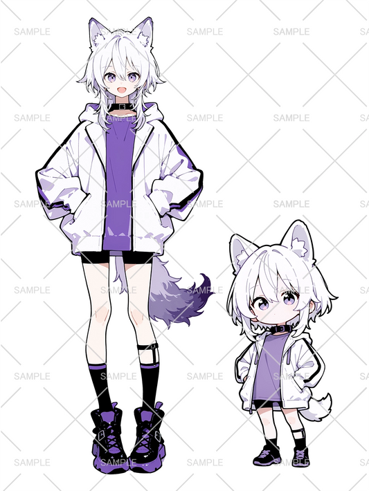 男の子 立ち絵 白ウルフくん（IRIAM動作確認済み/ちびキャラ付き）