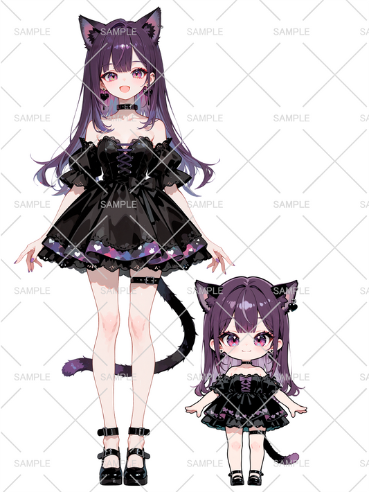 女の子 立ち絵 黒猫ちゃん（IRIAM動作確認済み/ちびキャラ付き）