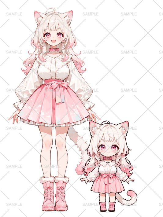 女の子 立ち絵 白猫ちゃん（IRIAM動作確認済み/ちびキャラ付き）