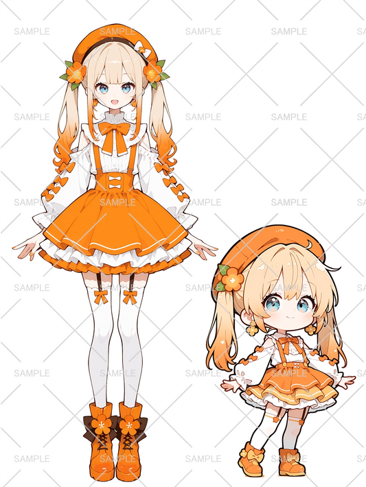 女の子 立ち絵 オレンジちゃん（IRIAM動作確認済み/ちびキャラ付き）
