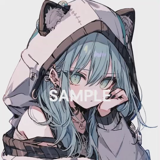【有料】猫耳フードの女の子イラスト フリー動画素材