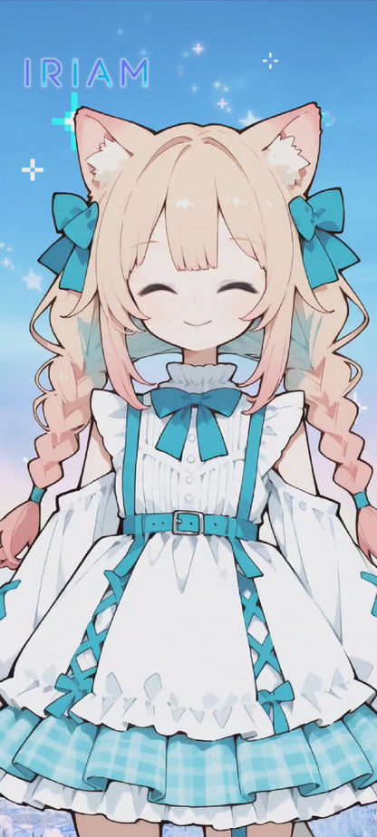 女の子 立ち絵 三つ編みネコちゃん（IRIAM動作確認済み/ちびキャラ付き）