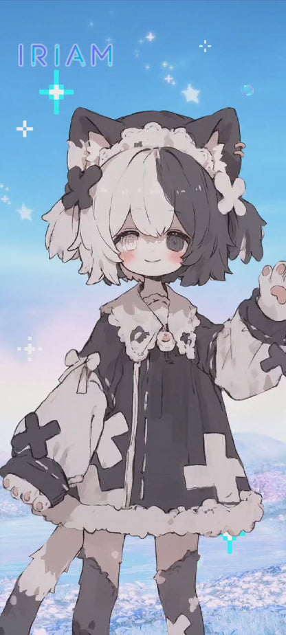 女の子 立ち絵 白黒ネコちゃん（IRIAM動作確認済み）
