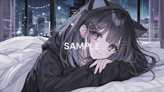猫耳黒髪少女のおやすみイラスト フリー動画素材