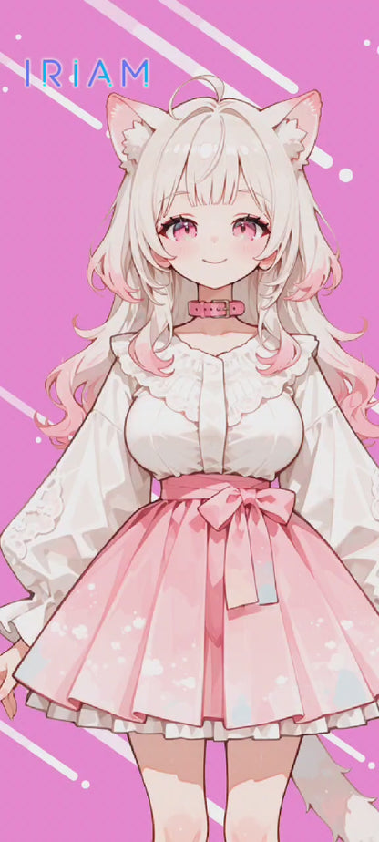 女の子 立ち絵 白猫ちゃん（IRIAM動作確認済み/ちびキャラ付き）