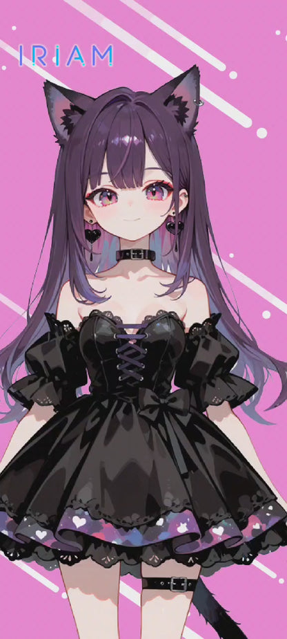 女の子 立ち絵 黒猫ちゃん（IRIAM動作確認済み/ちびキャラ付き）