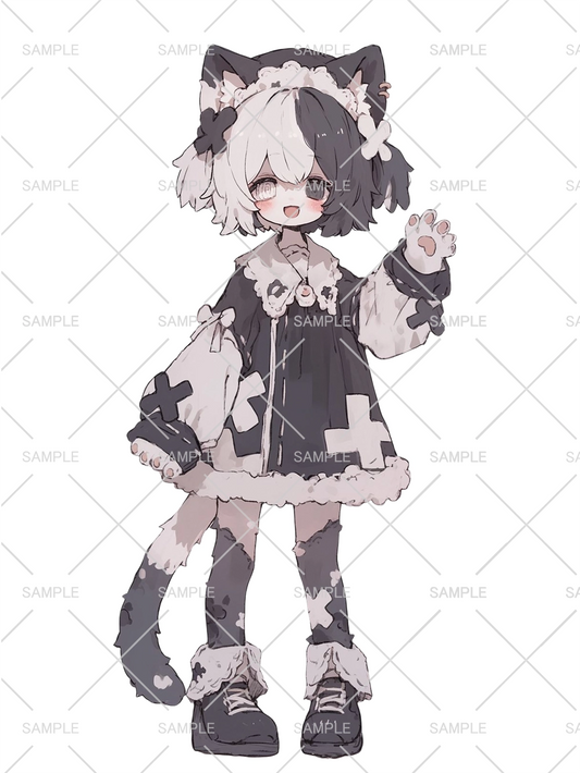 女の子 立ち絵 白黒ネコちゃん（IRIAM動作確認済み）