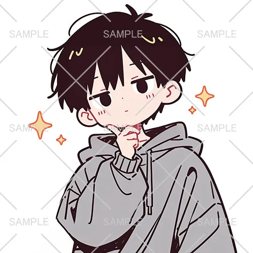 ゆるいグレーフードの男の子フリーアイコン