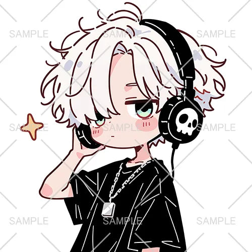 白髪ヘッドフォンのゆるふわ男子フリーアイコン